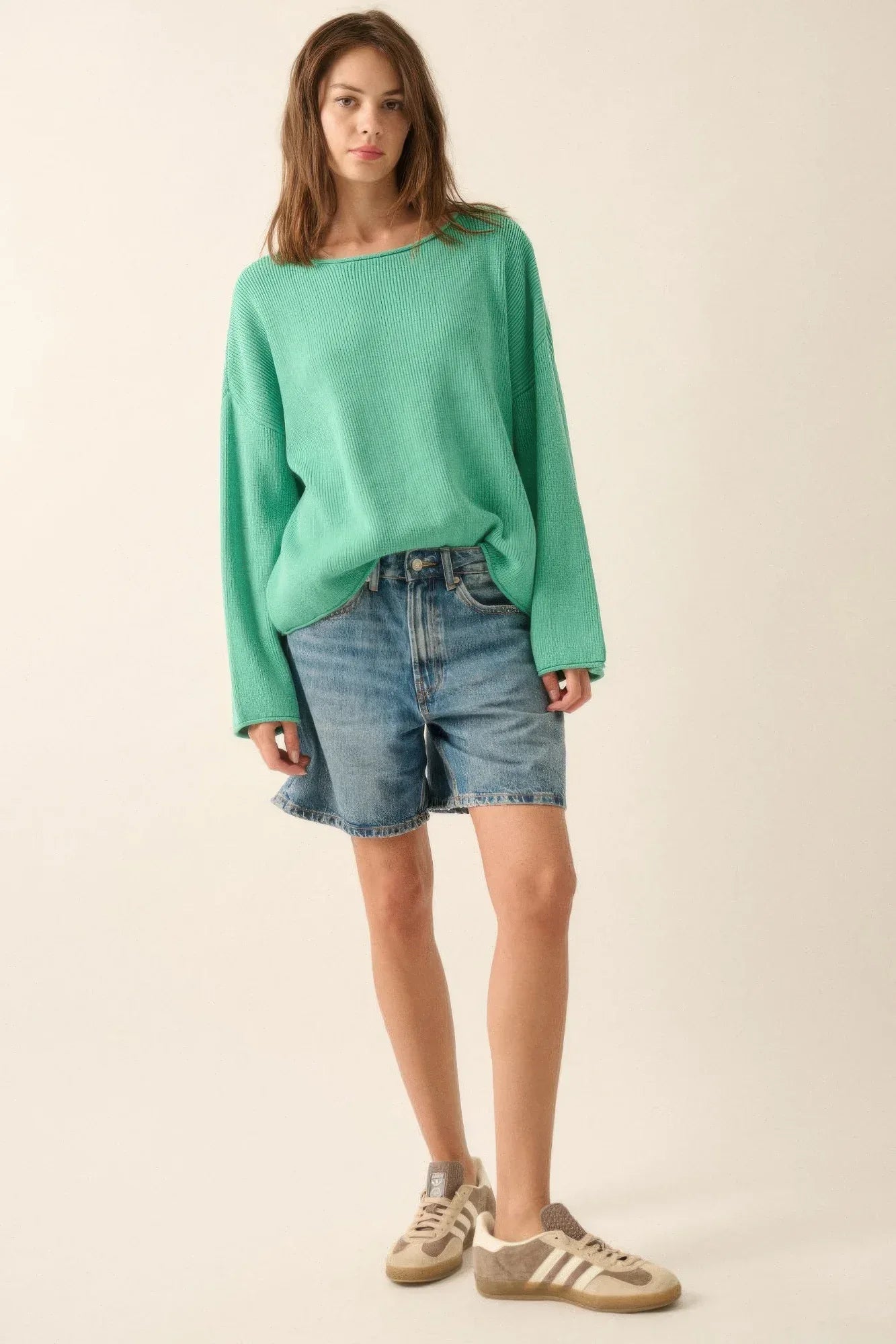 Solid Rib-knit Oversized Boatneck Sweater | Mixtshop LLC