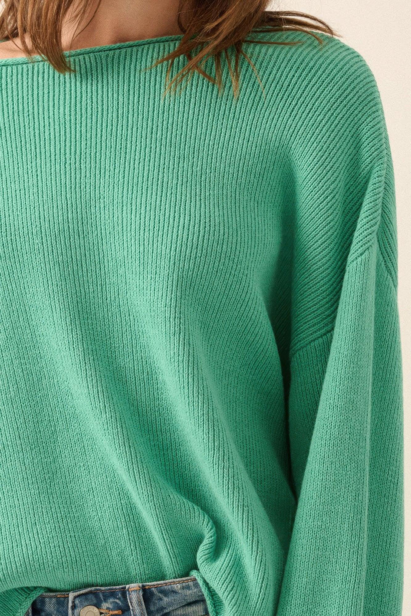 Solid Rib-knit Oversized Boatneck Sweater | Mixtshop LLC