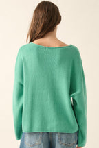Solid Rib-knit Oversized Boatneck Sweater | Mixtshop LLC