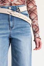 Fur Bottom Hem Washed Stretch Denim Pants | Mixtshop LLC