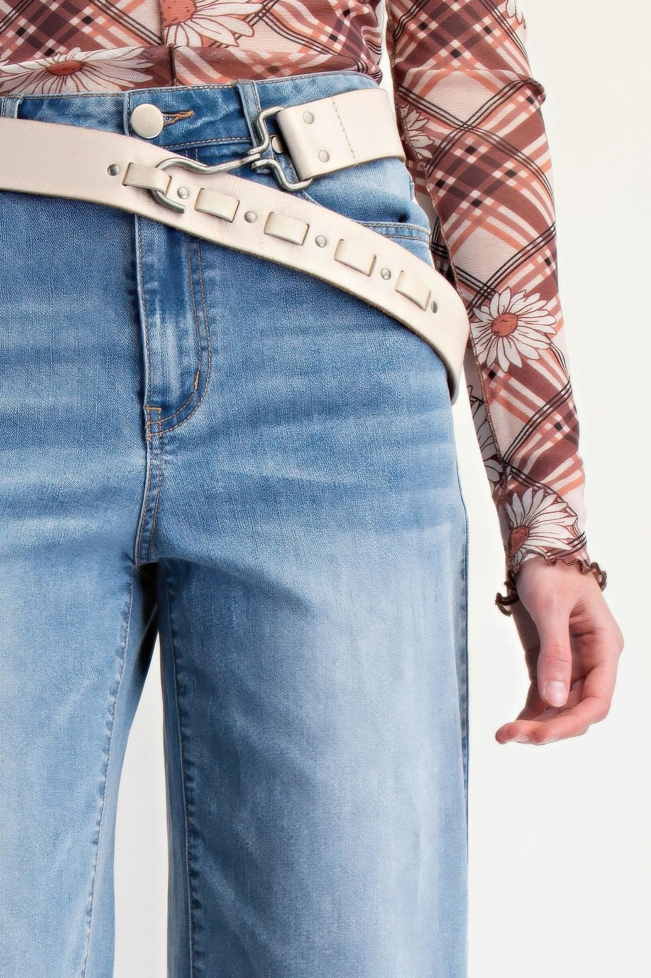 Fur Bottom Hem Washed Stretch Denim Pants | Mixtshop LLC