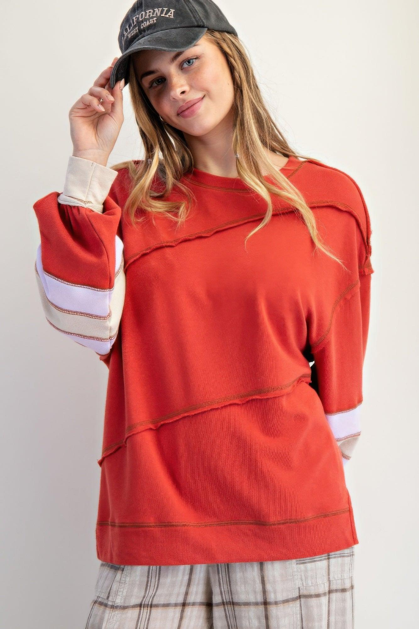 Color Mix Embroidered Washed Pullover | Mixtshop LLC Main image