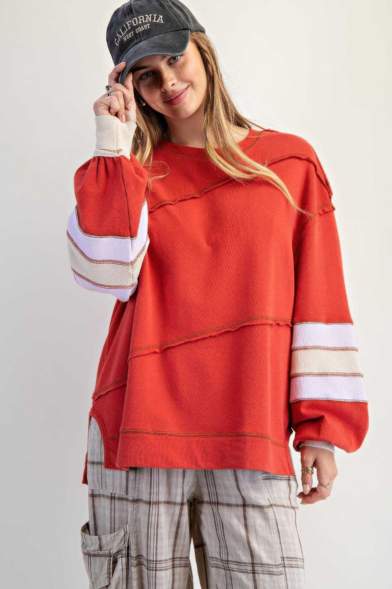 Color Mix Embroidered Washed Pullover | Mixtshop LLC