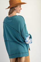 Color Mix Embroidered Washed Pullover | Mixtshop LLC