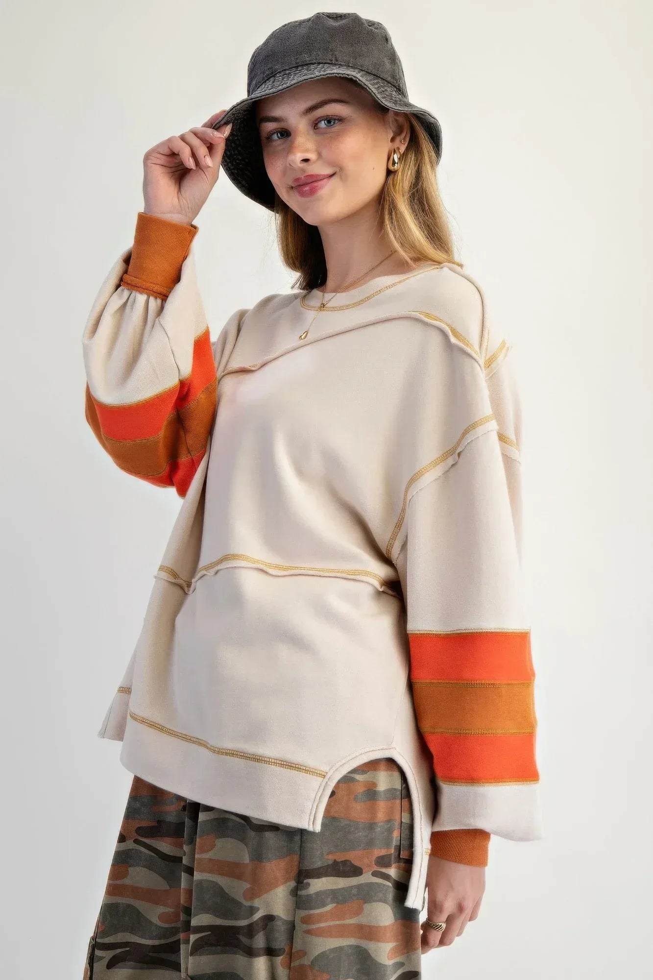 Color Mix Embroidered Washed Pullover | Mixtshop LLC