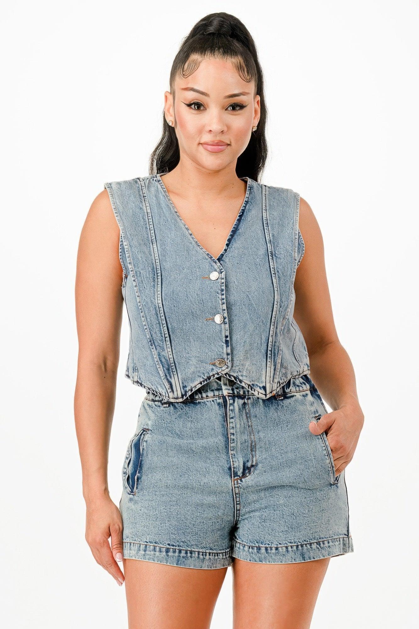 Classic Denim Vest And Short Pants Set | Mixtshop LLC