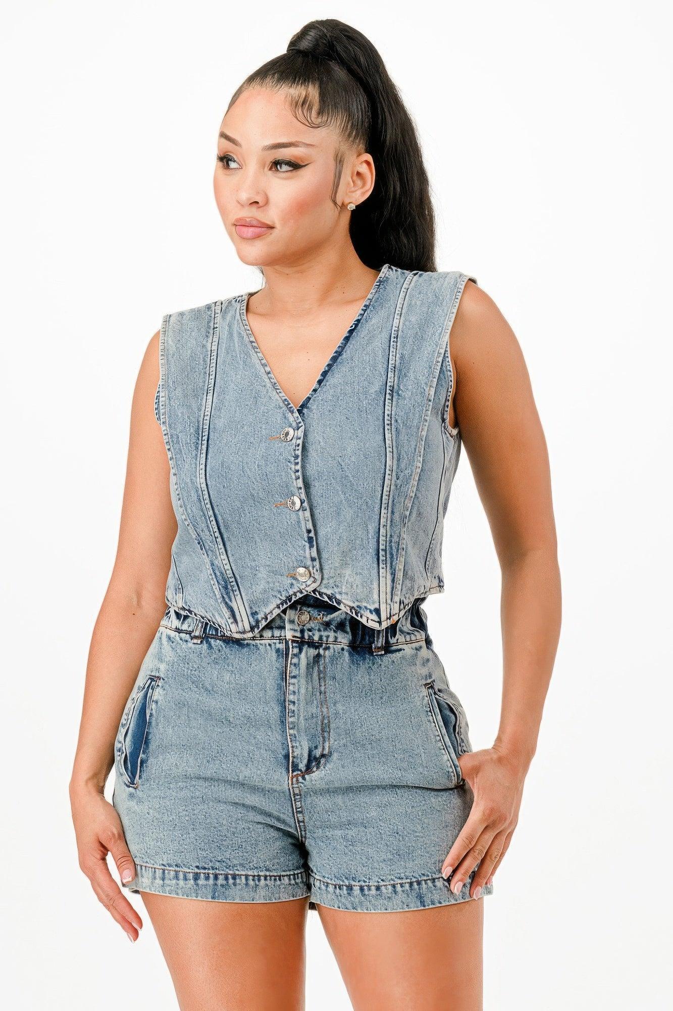 Classic Denim Vest And Short Pants Set | Mixtshop LLC