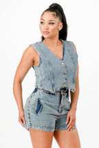 Classic Denim Vest And Short Pants Set | Mixtshop LLC