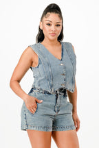 Classic Denim Vest And Short Pants Set | Mixtshop LLC