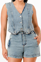 Classic Denim Vest And Short Pants Set | Mixtshop LLC