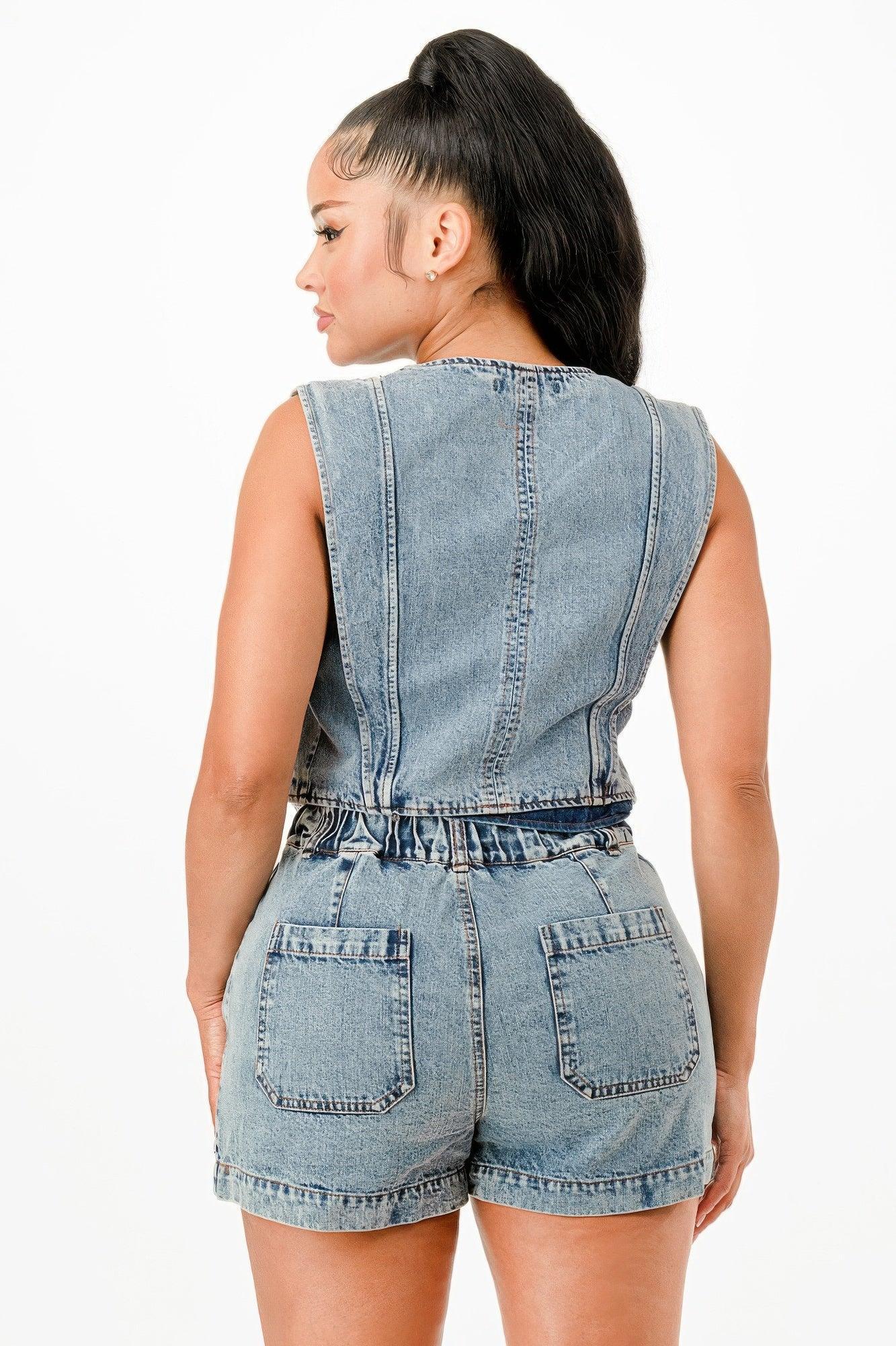 Classic Denim Vest And Short Pants Set | Mixtshop LLC