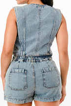 Classic Denim Vest And Short Pants Set | Mixtshop LLC