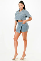 Cropped Denim Shirt And Skort Set | Mixtshop LLC