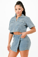 Cropped Denim Shirt And Skort Set | Mixtshop LLC