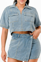 Cropped Denim Shirt And Skort Set | Mixtshop LLC