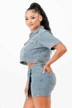 Cropped Denim Shirt And Skort Set | Mixtshop LLC