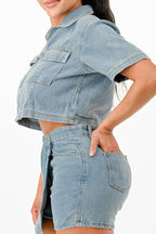 Cropped Denim Shirt And Skort Set | Mixtshop LLC