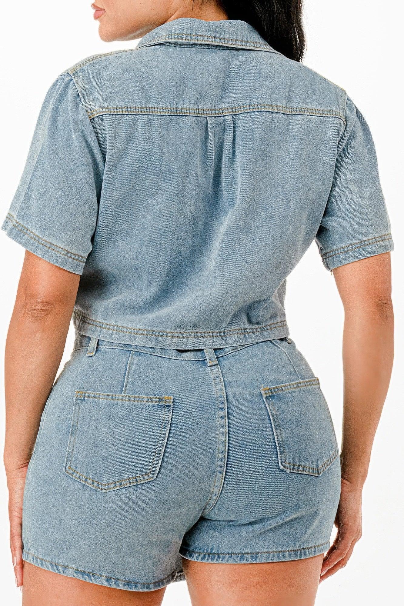 Cropped Denim Shirt And Skort Set | Mixtshop LLC