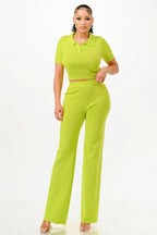 Cropped Polo Sweater Shirt And Pants Set | Mixtshop LLC