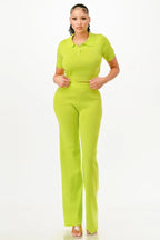 Cropped Polo Sweater Shirt And Pants Set | Mixtshop LLC