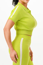 Cropped Polo Sweater Shirt And Pants Set | Mixtshop LLC