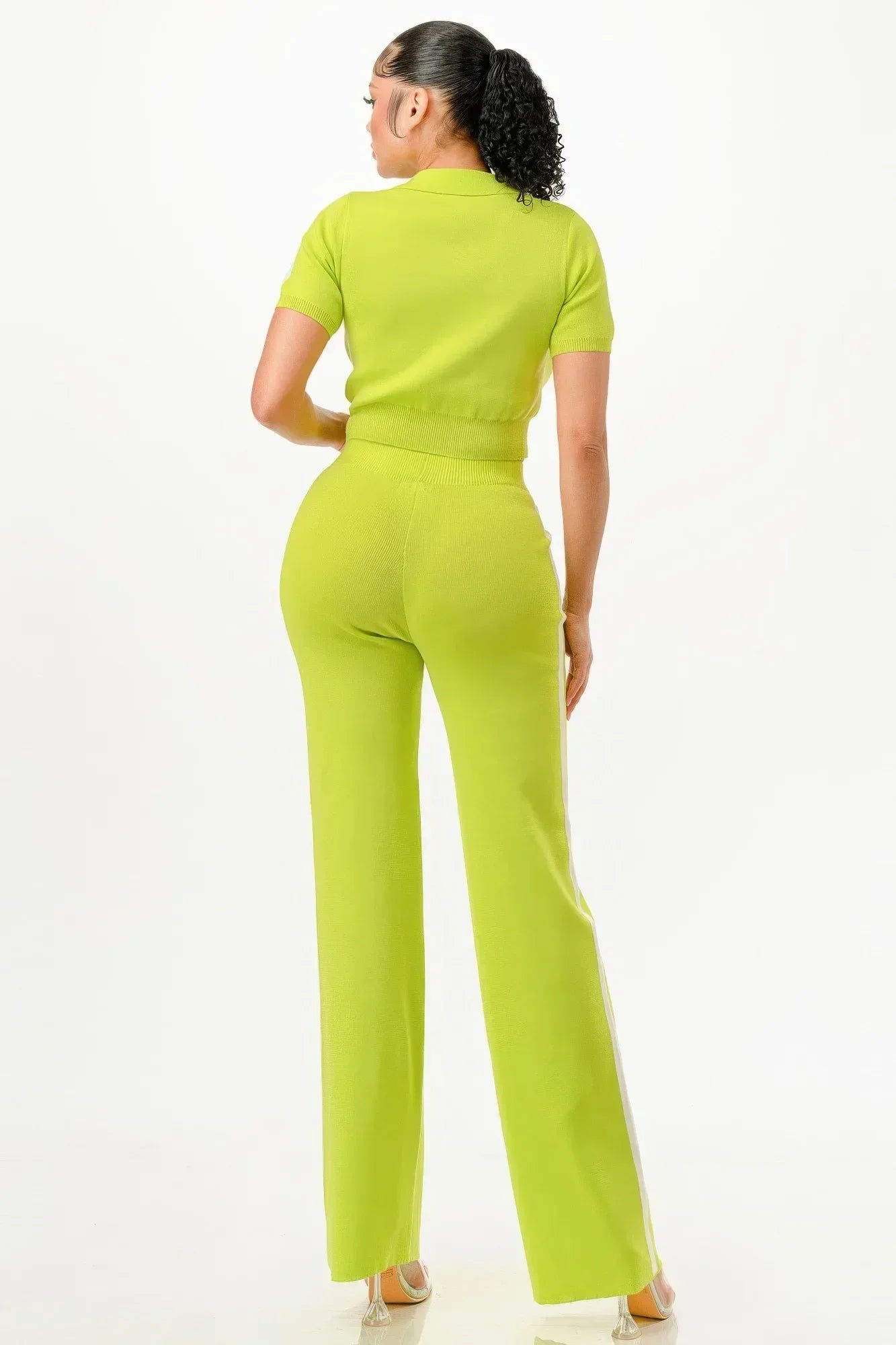 Cropped Polo Sweater Shirt And Pants Set | Mixtshop LLC