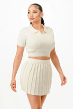 Cropped Polo Sweater Shirt And Skirt Set | Mixtshop LLC