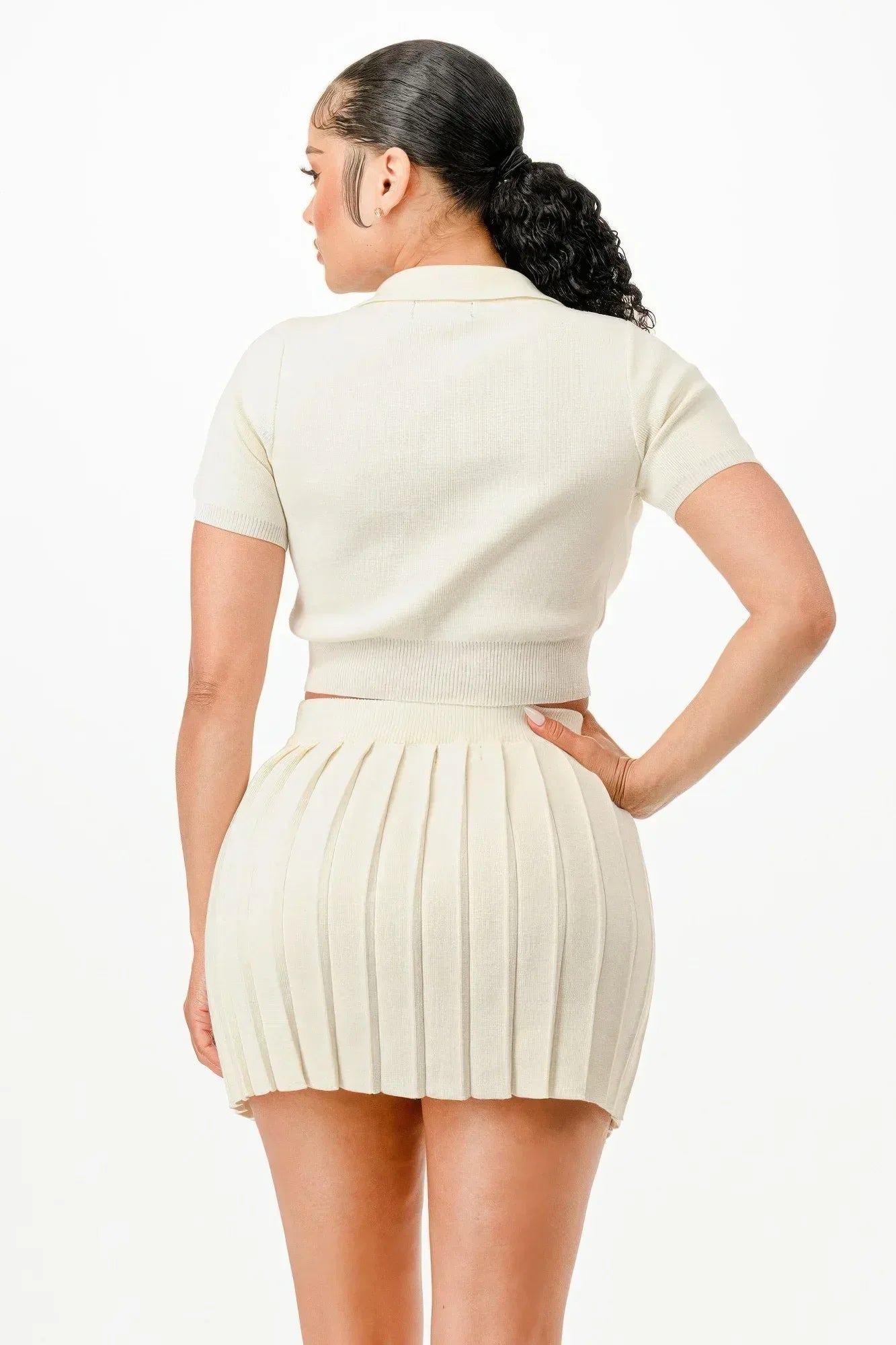 Cropped Polo Sweater Shirt And Skirt Set | Mixtshop LLC