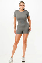 Ribbed Seamless T-shirt And Bike Shorts Set | Mixtshop LLC