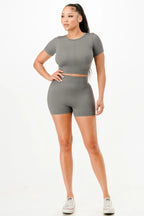 Ribbed Seamless T-shirt And Bike Shorts Set | Mixtshop LLC