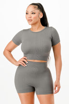 Ribbed Seamless T-shirt And Bike Shorts Set | Mixtshop LLC