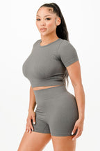 Ribbed Seamless T-shirt And Bike Shorts Set | Mixtshop LLC