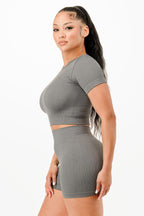 Ribbed Seamless T-shirt And Bike Shorts Set | Mixtshop LLC