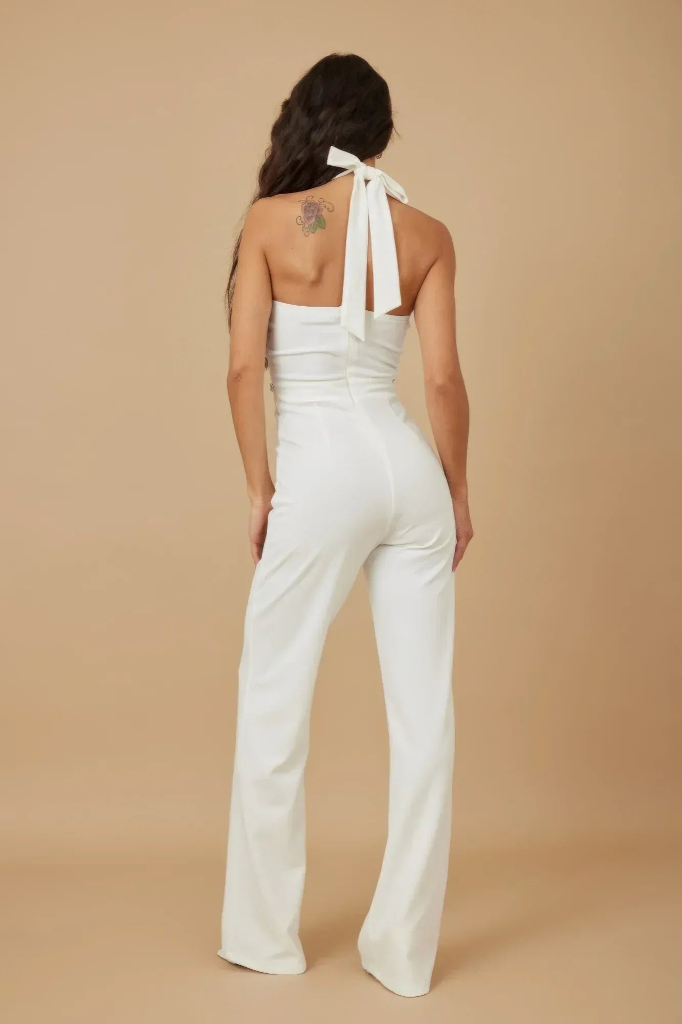 Rhinestone Ribbon Haltered Neck Jumpsuit | Mixtshop LLC