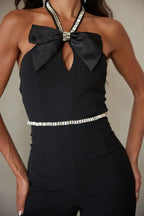 Rhinestone Ribbon Haltered Neck Jumpsuit | Mixtshop LLC