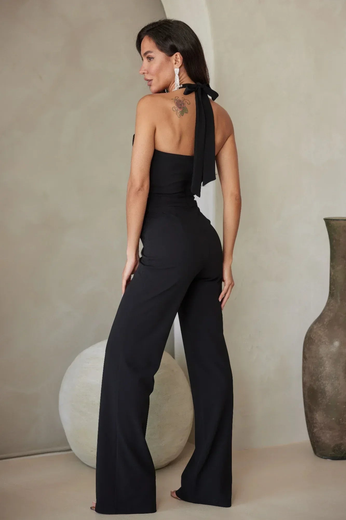 Rhinestone Ribbon Haltered Neck Jumpsuit | Mixtshop LLC