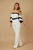 Off Shoulder Black N White Color Combo Jumpsuit | Mixtshop LLC