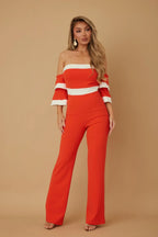 Off Shoulder Black N White Color Combo Jumpsuit | Mixtshop LLC