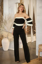 Off Shoulder Black N White Color Combo Jumpsuit | Mixtshop LLC