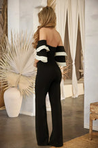 Off Shoulder Black N White Color Combo Jumpsuit | Mixtshop LLC