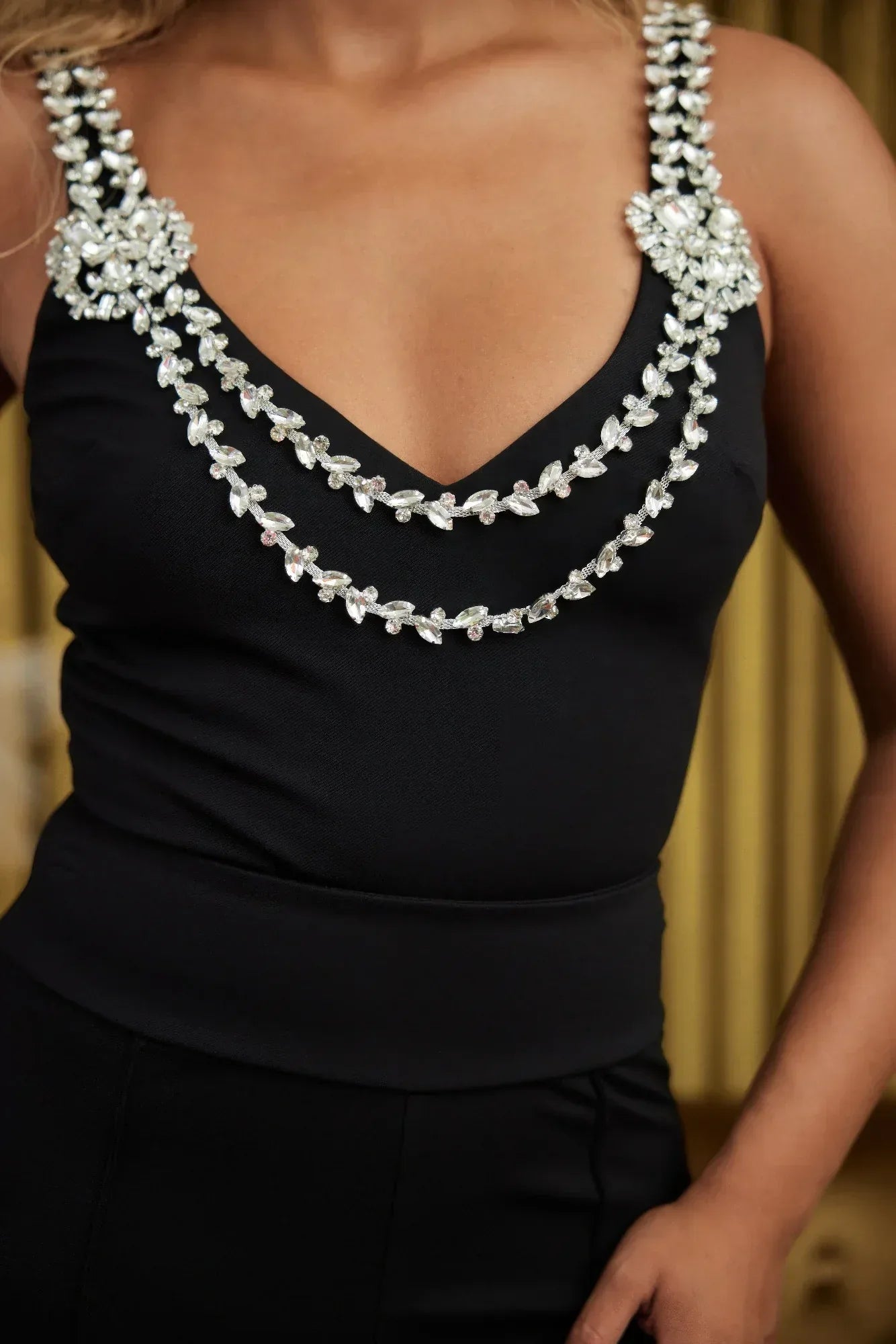 Layered Crystal Stone Strap Bodysuit | Mixtshop LLC