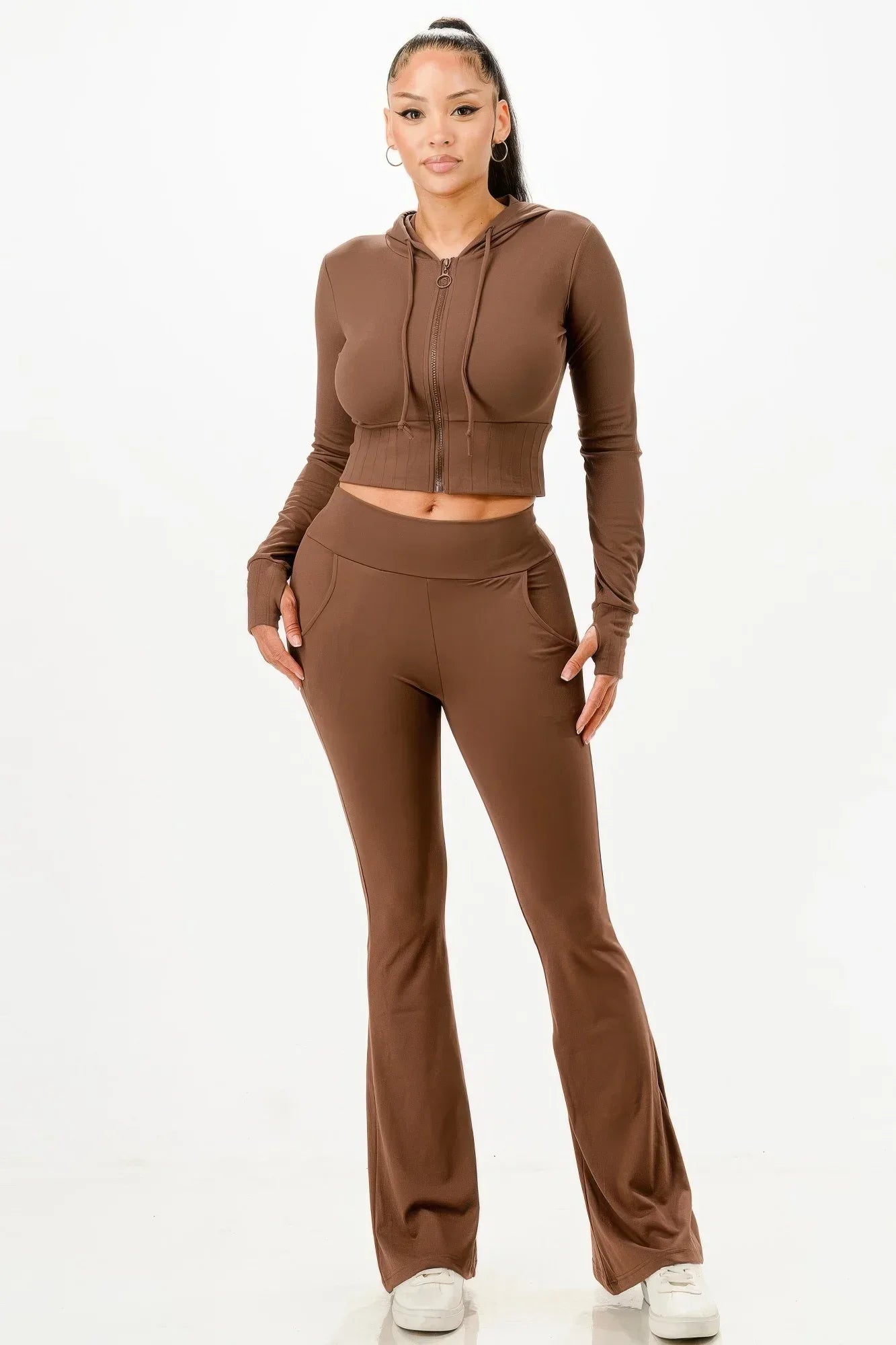 Butter Soft Crop Hoodie And Flare Pants Set | Mixtshop LLC Main image