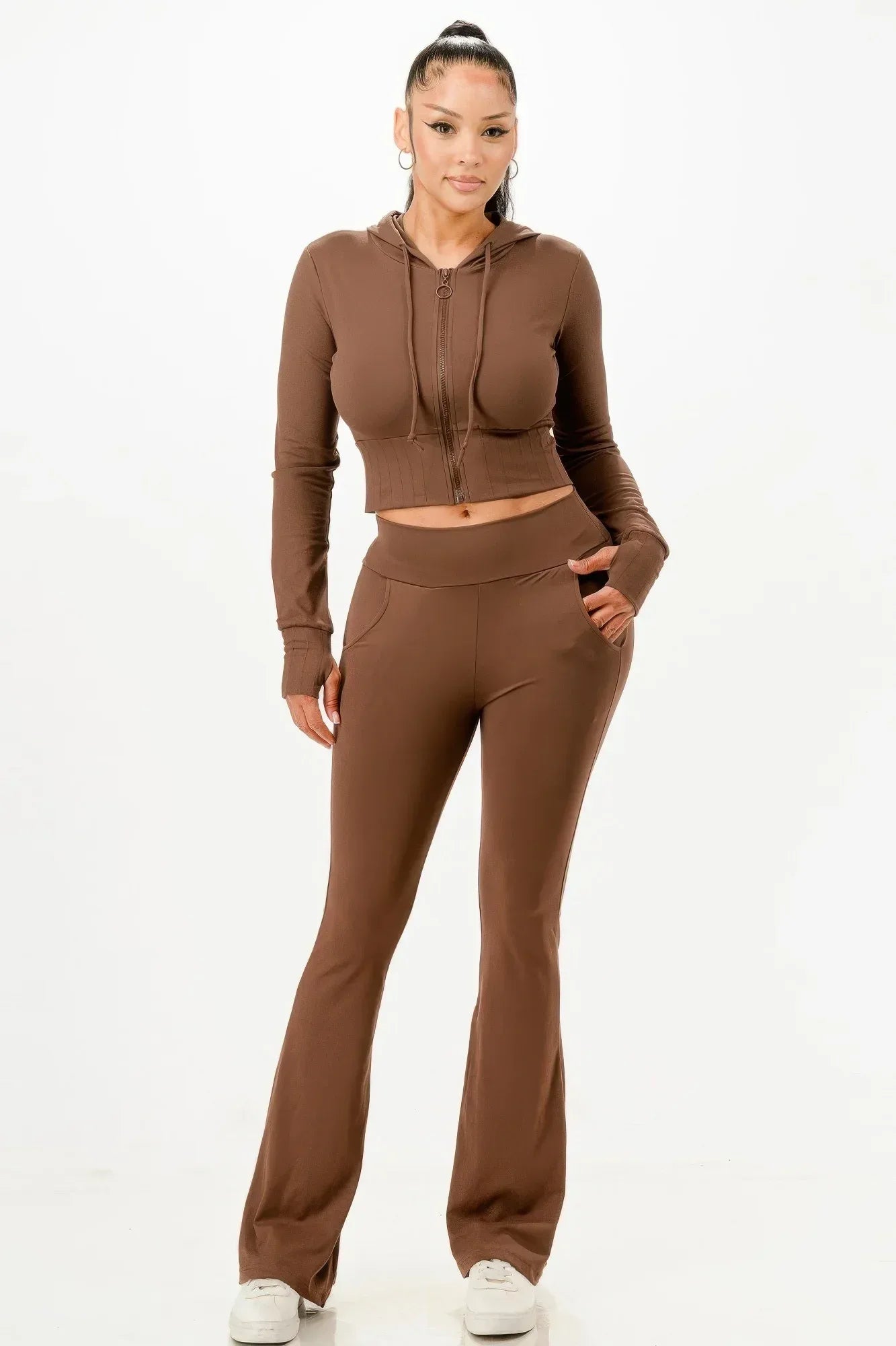 Butter Soft Crop Hoodie And Flare Pants Set Secondary image