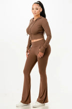 Butter Soft Crop Hoodie And Flare Pants Set | Mixtshop LLC