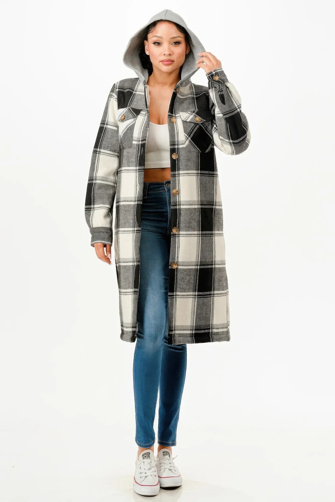 Hooded Plaid Coat | Mixtshop LLC