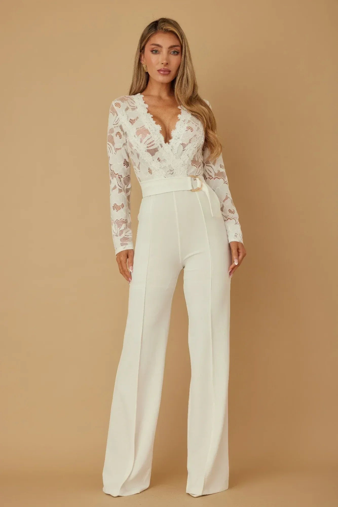 Lace Crochet Long Sleeve Jumpsuit | Mixtshop LLC