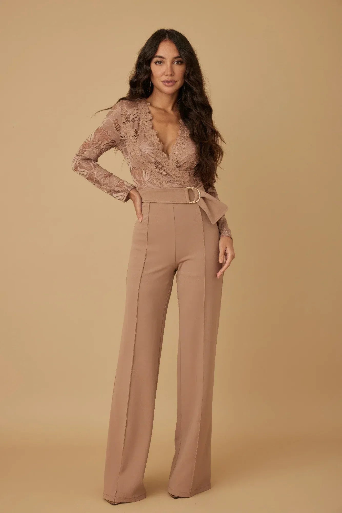 Lace Crochet Long Sleeve Jumpsuit | Mixtshop LLC Main image