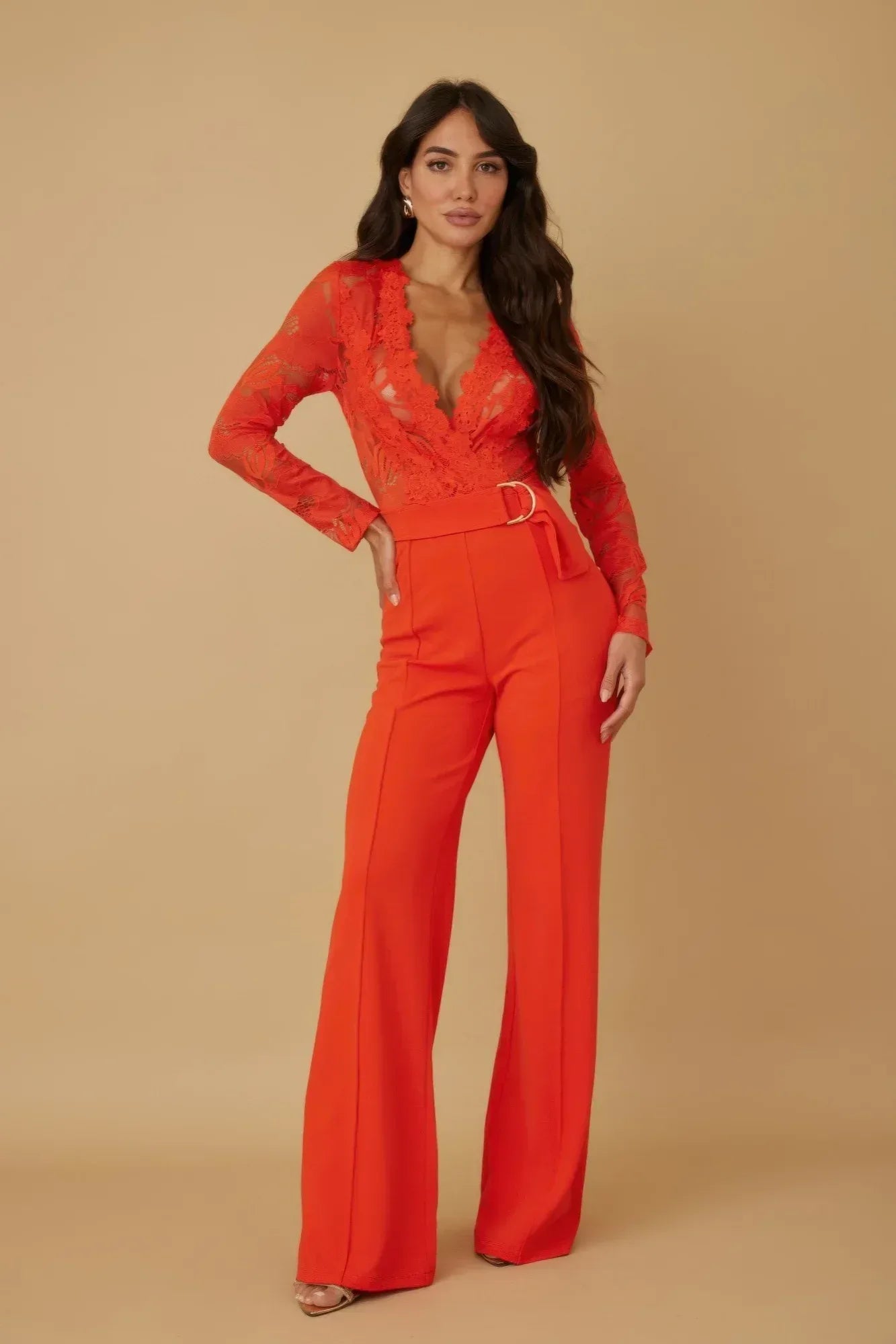 Lace Crochet Long Sleeve Jumpsuit | Mixtshop LLC Main image