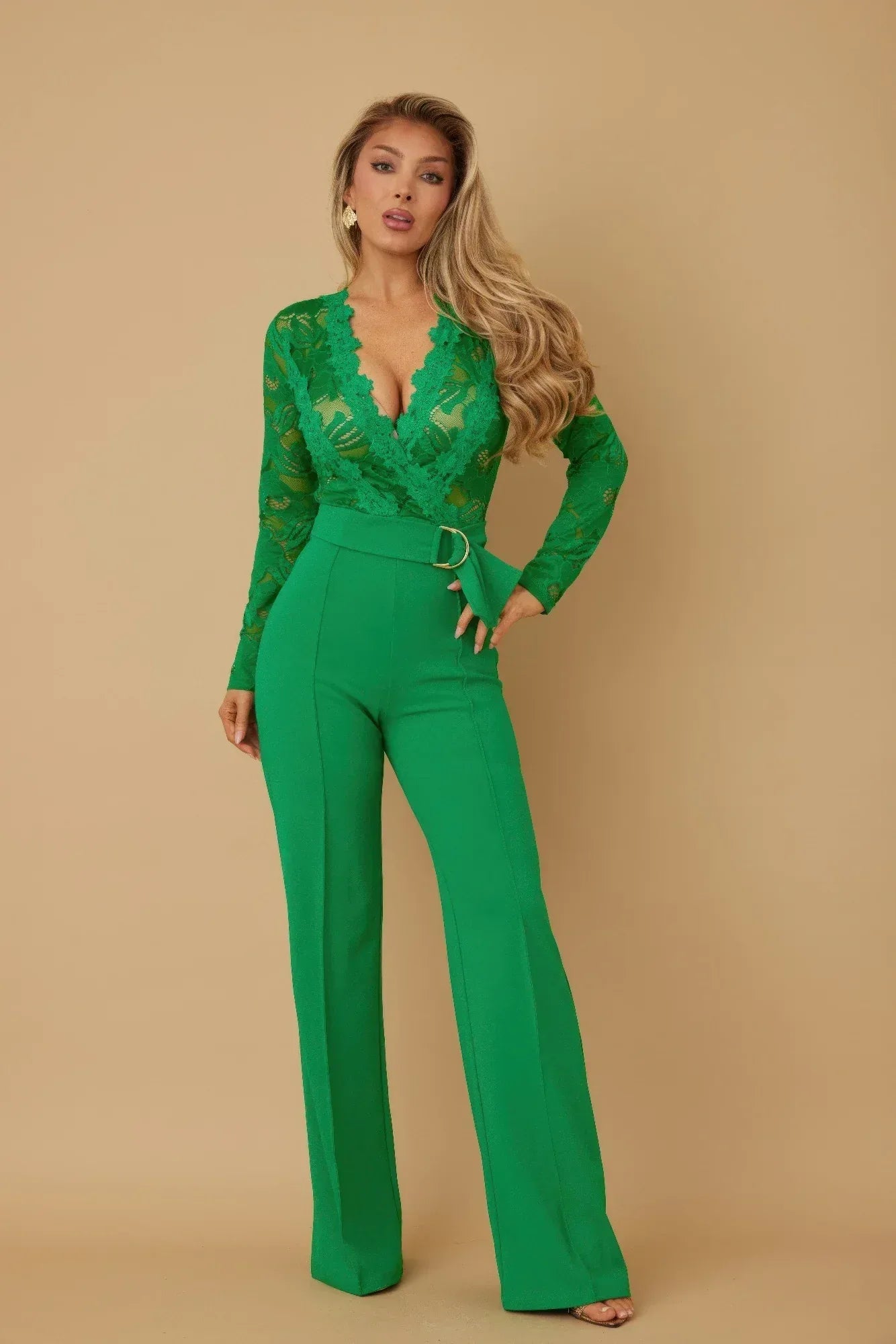 Lace Crochet Long Sleeve Jumpsuit | Mixtshop LLC Main image