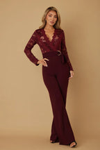 Lace Crochet Long Sleeve Jumpsuit | Mixtshop LLC